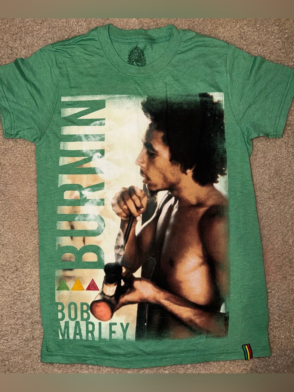 Bob Marley Green Graphic Tee - 'Burnin' Print